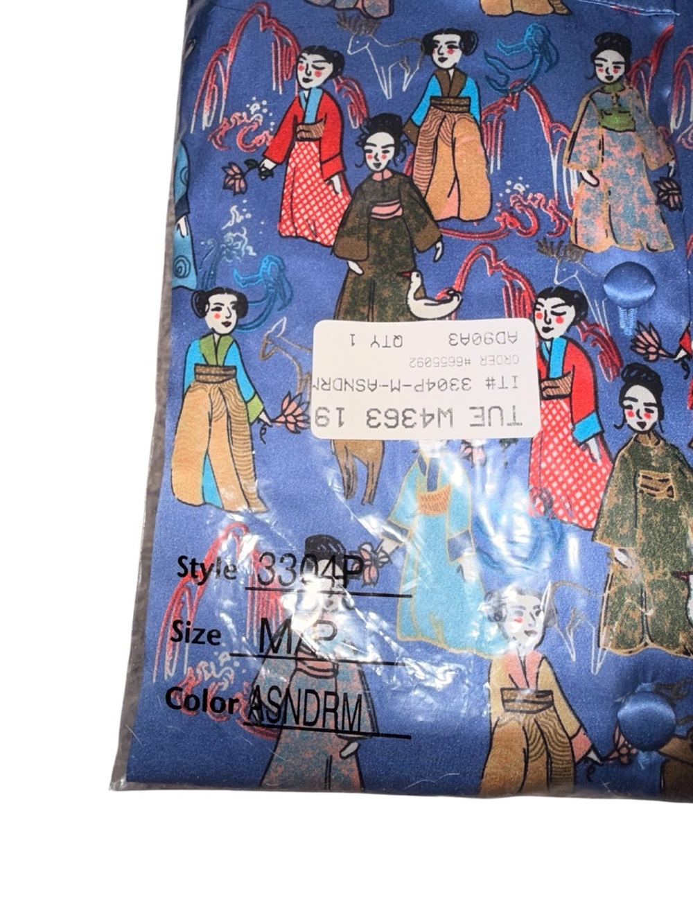 Winter Silks Blue Geisha Print 100% Silk pajama set - Picture 2 of 4